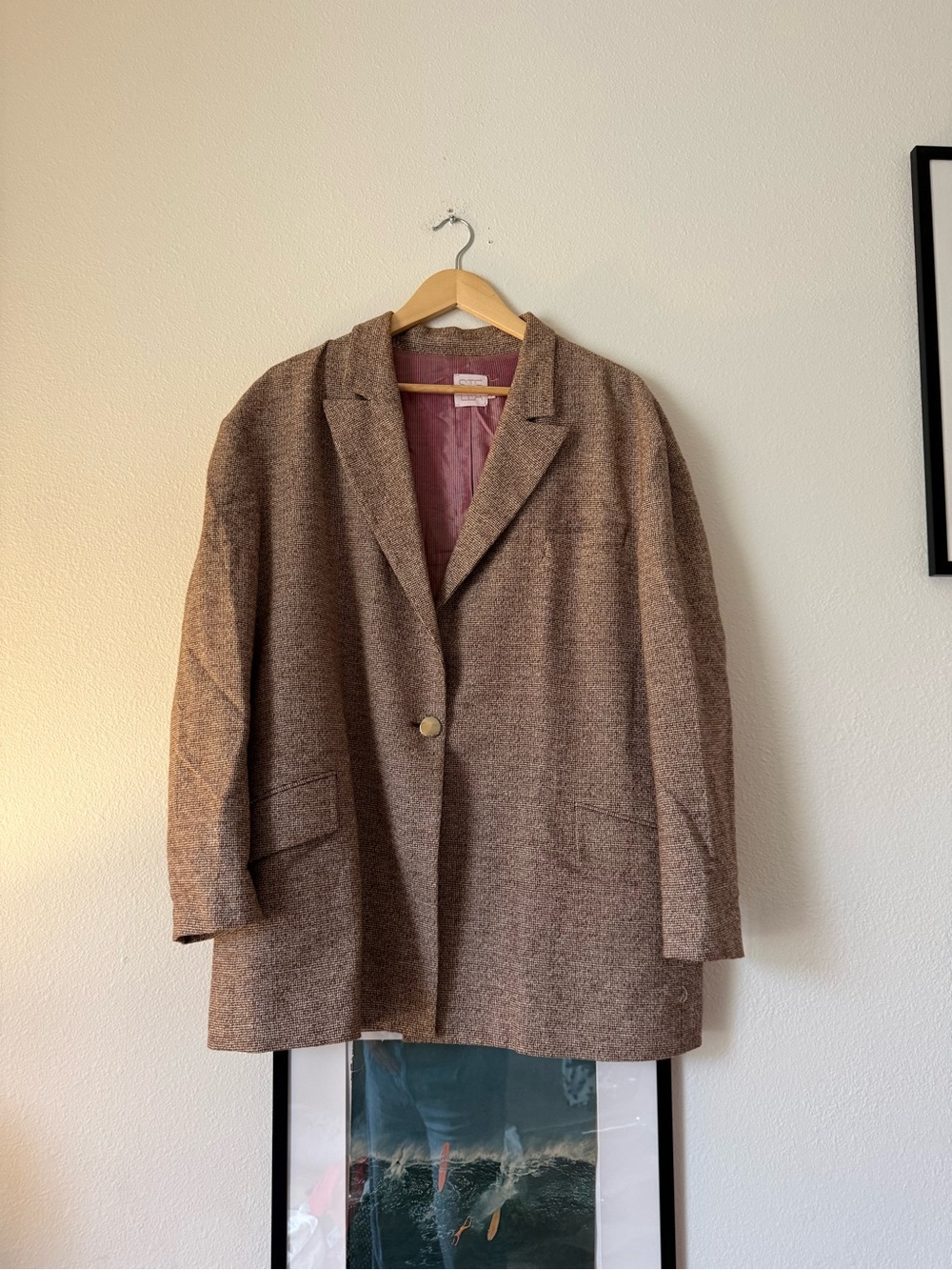 Stella Jean Brown Tweed Blazer with Mauve-Stripe Lining